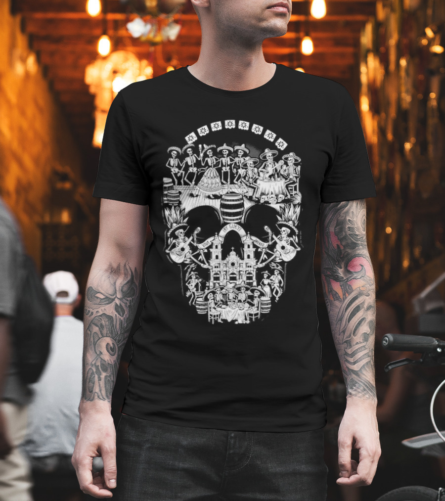 Tequilera Skull Calavera Distinctive Skeleton Motif T-Shirt