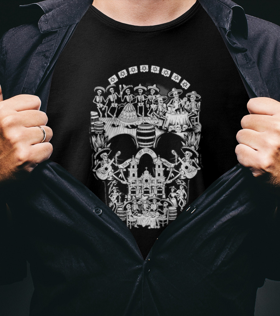 Tequilera Skull Calavera Distinctive Skeleton Motif T-Shirt