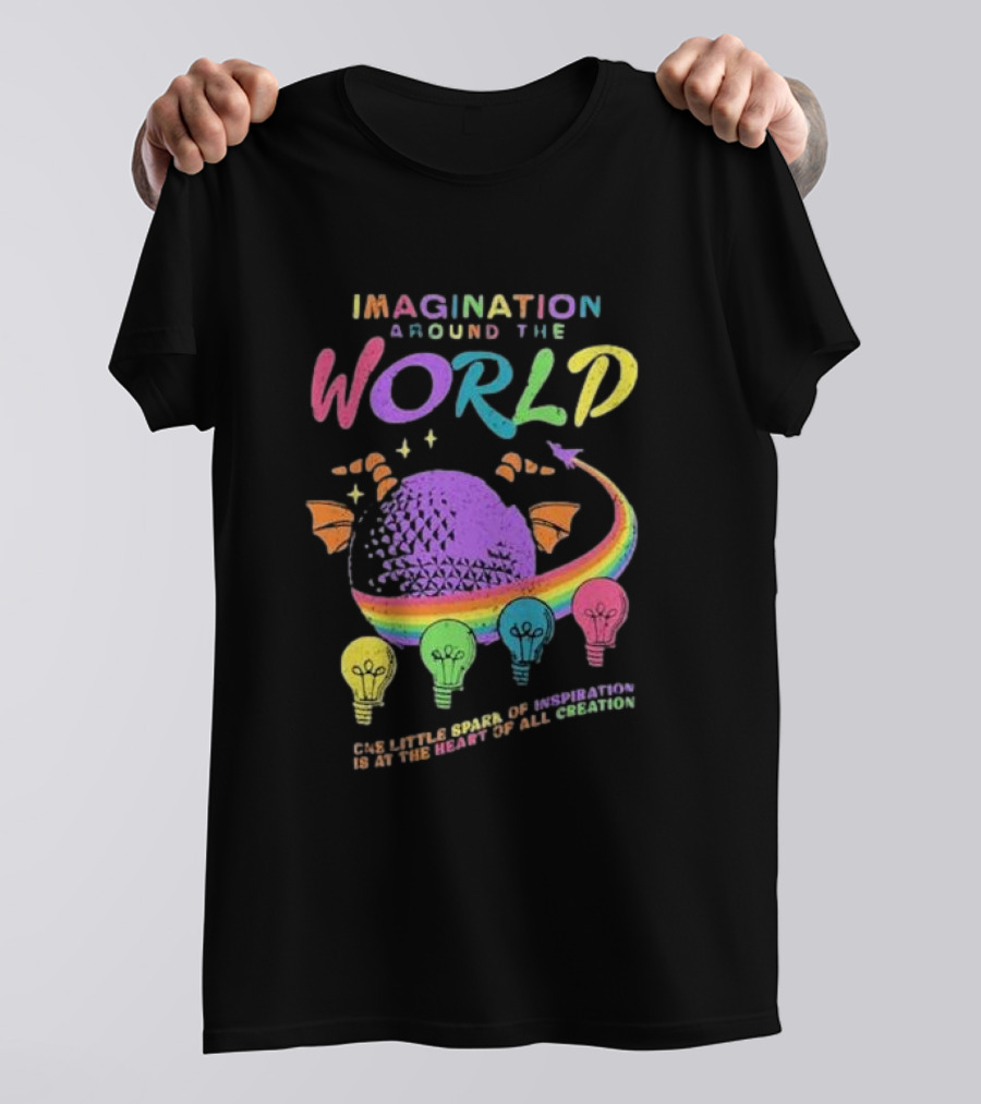 Imagination Around The World Featuring Spaceship Earth And Colorful Light Bulbs T-Shirt