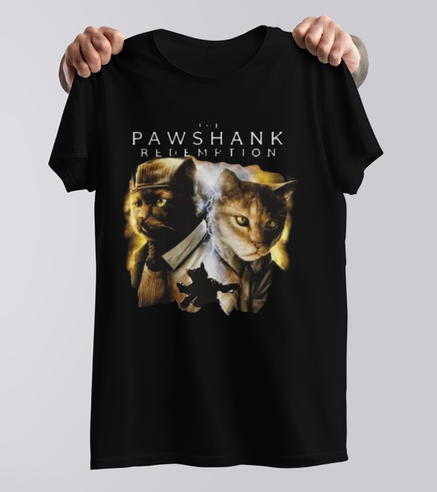 Pawshank Redemption Cat Movie Parody With Lightning And Cats In Prison Uniforms T-Shirt