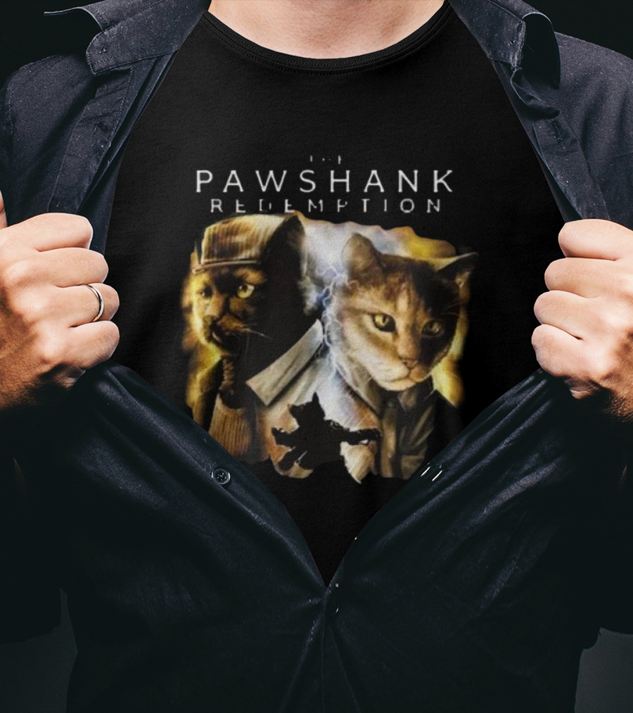 Pawshank Redemption Cat Movie Parody With Lightning And Cats In Prison Uniforms T-Shirt