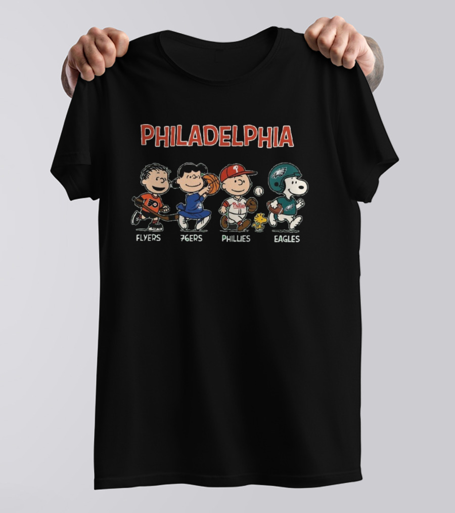 Philadelphia Peanuts Characters Flyers 76ers Phillies Eagles T-Shirt