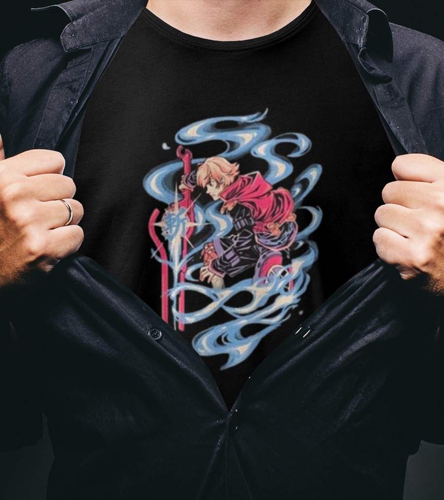 The Yetee Ether Blade Character With Energy Sword And Flowing Elements T-Shirt