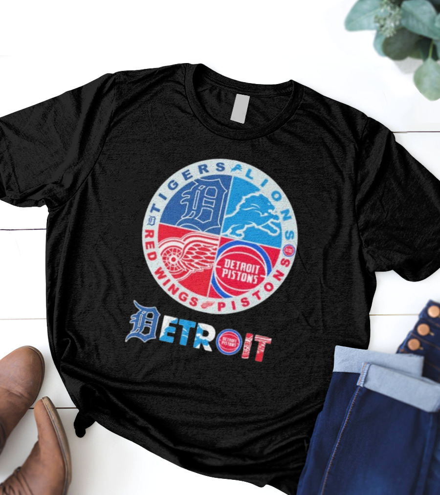 Tigers Lions Red Wings Pistons Detroit Sports Logos T-Shirt