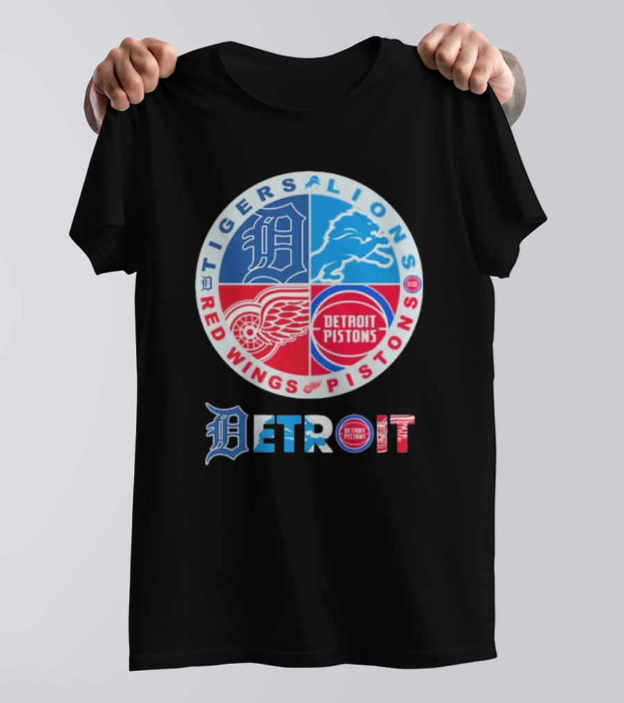 Tigers Lions Red Wings Pistons Detroit Sports Logos T-Shirt