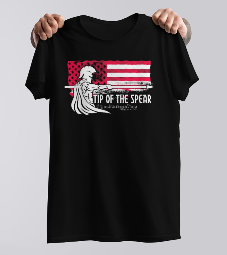 Tip Of The Spear Spartans American Flag RealAlexJones.com T-Shirt