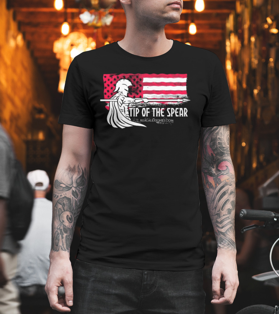 Tip Of The Spear Spartans American Flag RealAlexJones.com T-Shirt