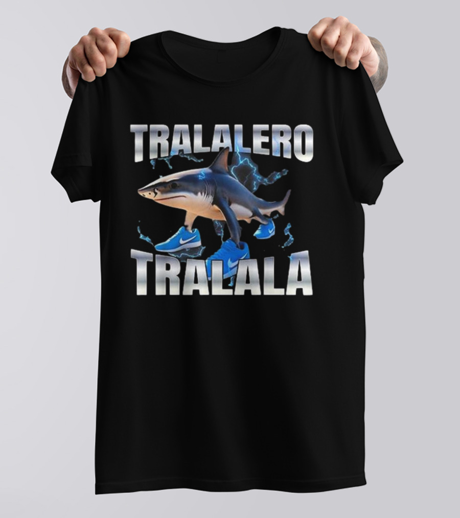 Tralalero Tralala Shark Wearing Blue Nike Shoes With Lightning T-Shirt