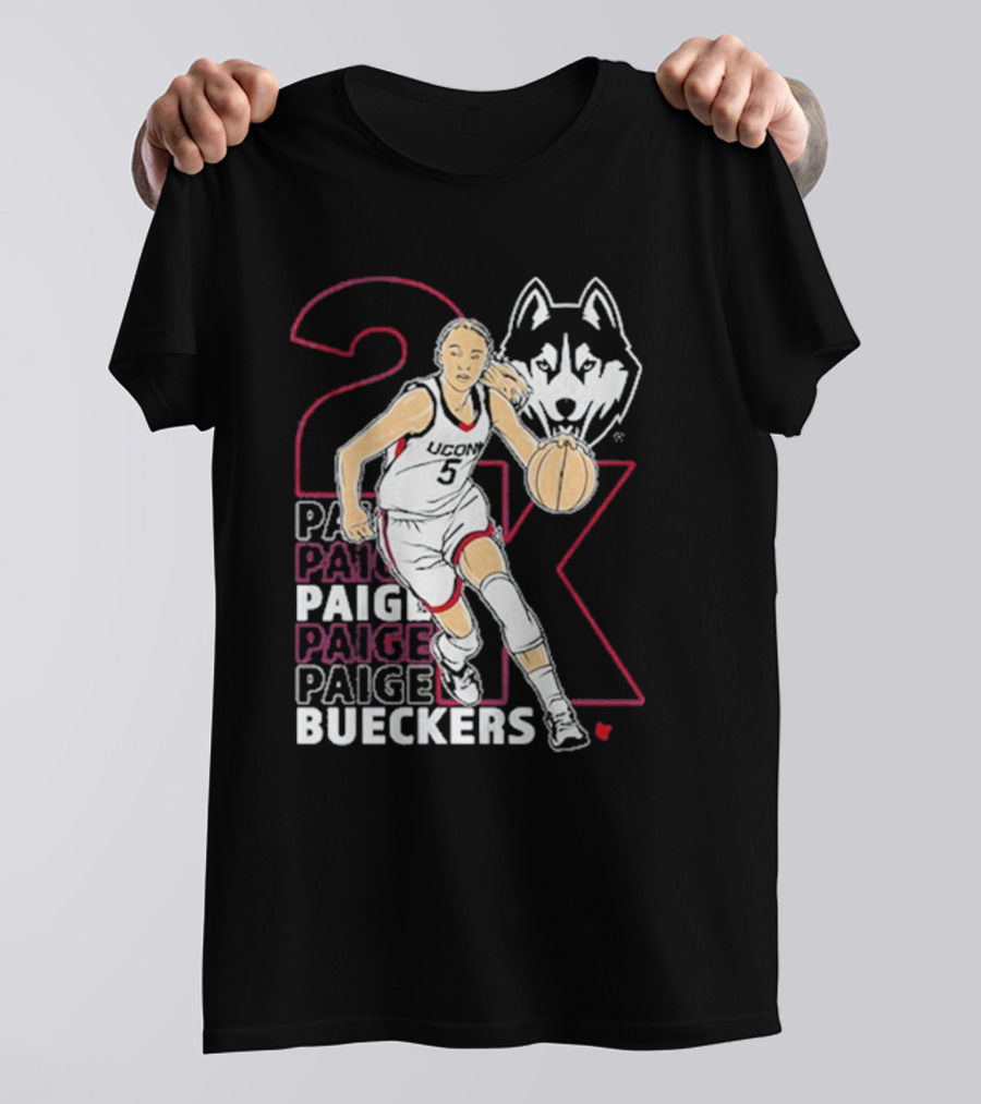 UConn Basketball Paige Bueckers 2K Athlete Silhouette And Husky Mascot T-Shirt