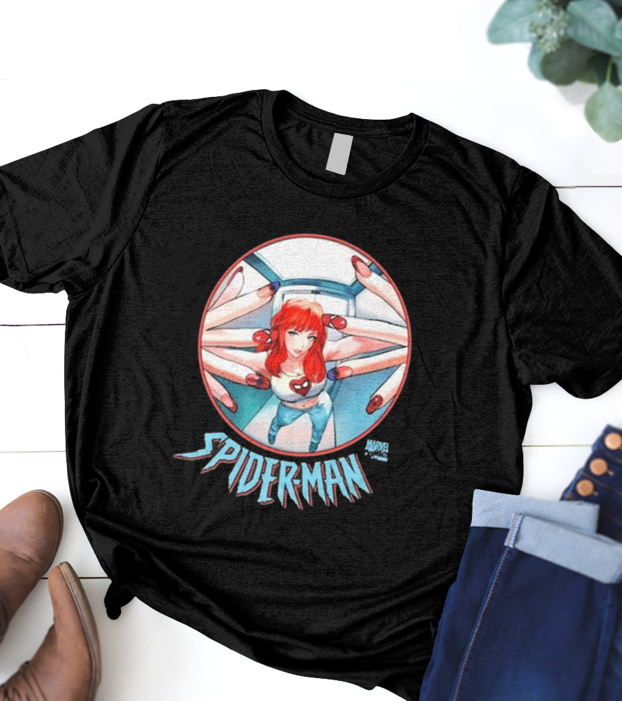 Marvel Comics Spider-Man Cover Girl In Red Hair With Spider Nails T-Shirt