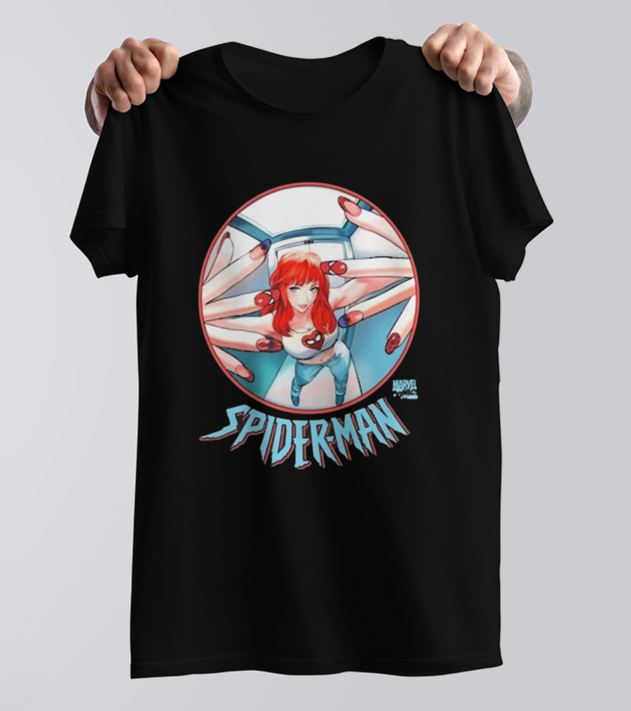 Marvel Comics Spider-Man Cover Girl In Red Hair With Spider Nails T-Shirt