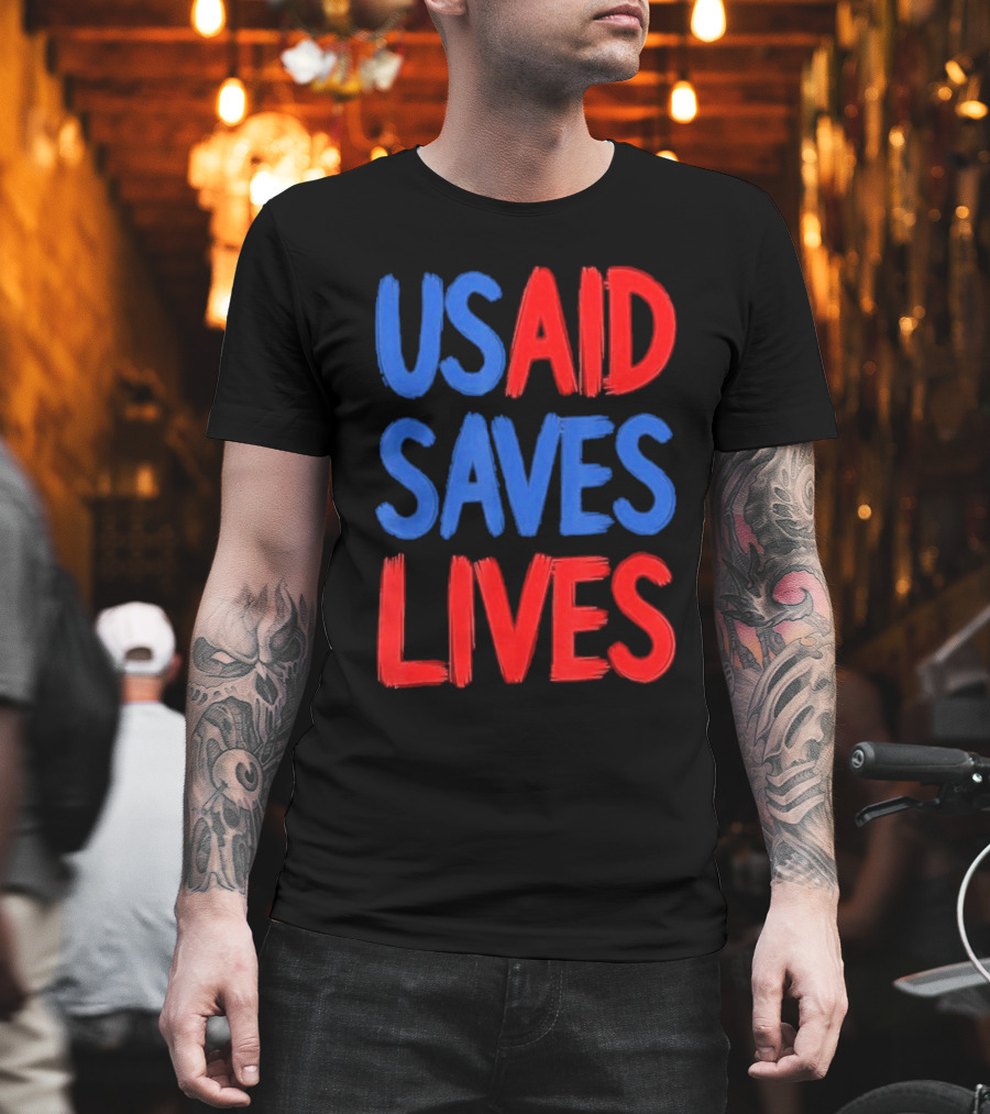 USAID Saves Lives Red And Blue Text T-Shirt