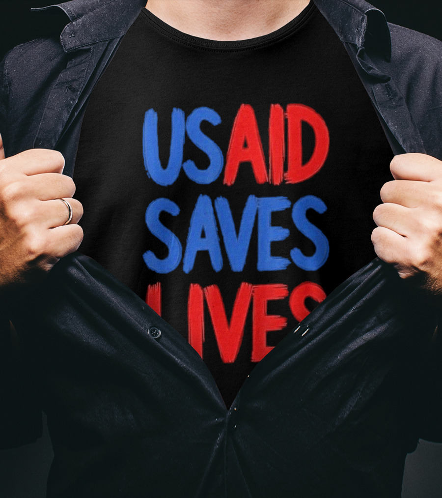 USAID Saves Lives Red And Blue Text T-Shirt