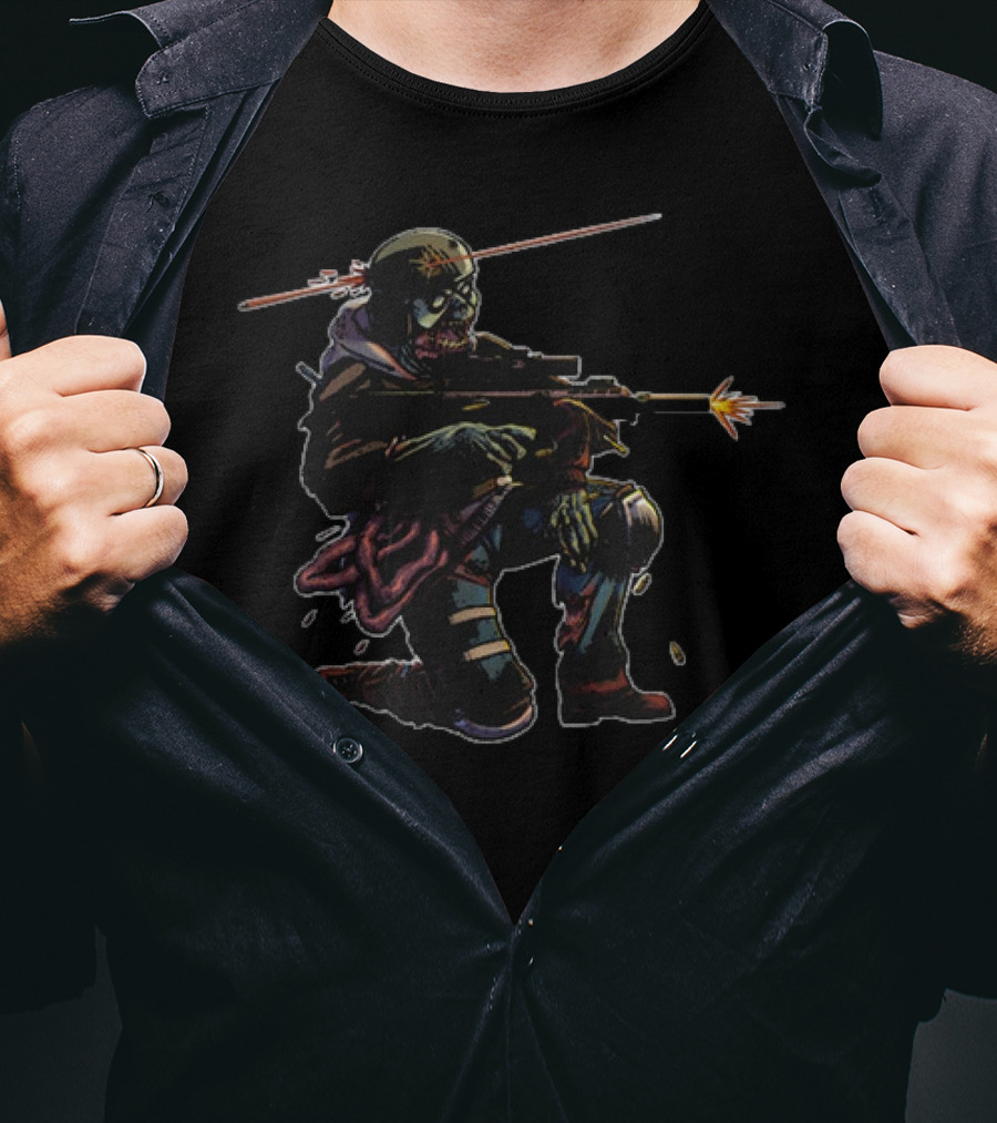 Velion Tactical Zombie Warrior With Sniper Rifle Kneeling Scene T-Shirt