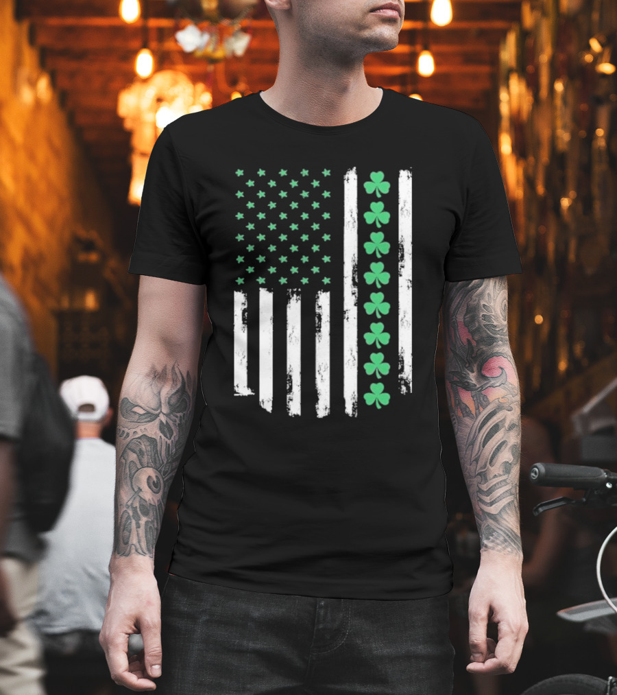 Vintage St. Patrick’s Day American Flag Shamrock Stars Stripes T-Shirt