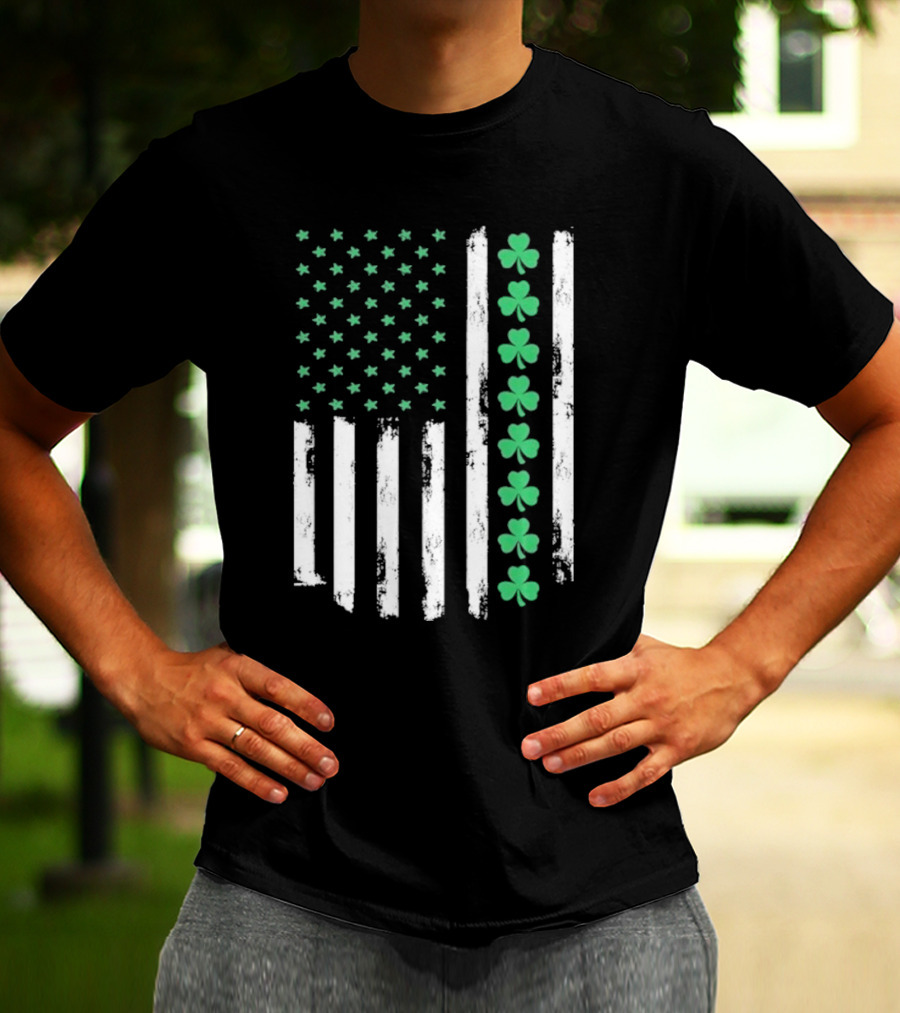 Vintage St. Patrick’s Day American Flag Shamrock Stars Stripes T-Shirt