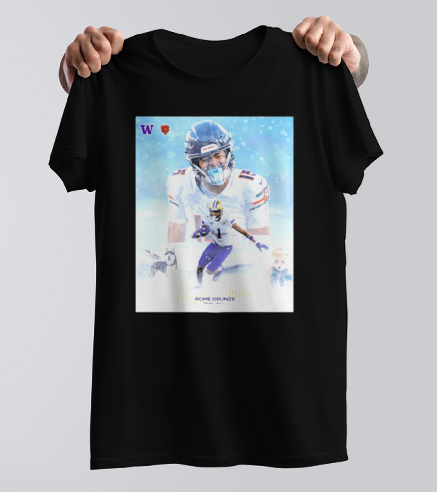 Washington Huskies Chicago Bears Rome Odunze Autographed Pick 9 T-Shirt