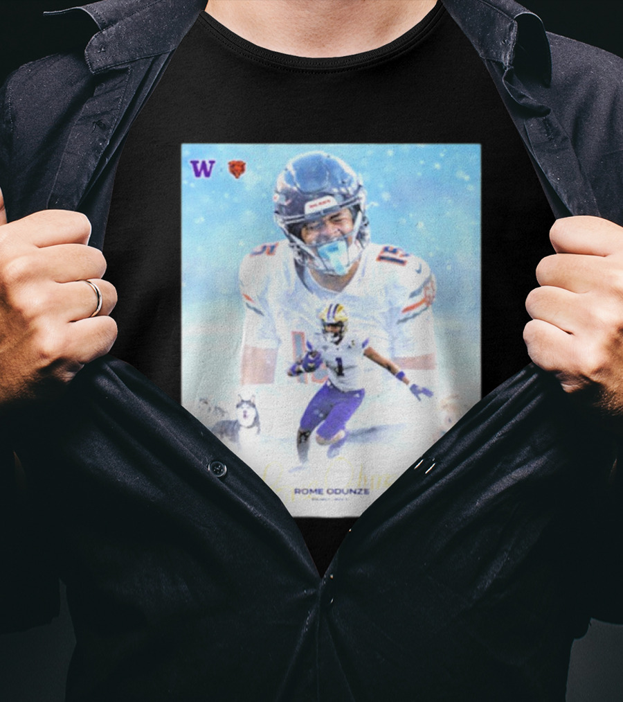 Washington Huskies Chicago Bears Rome Odunze Autographed Pick 9 T-Shirt