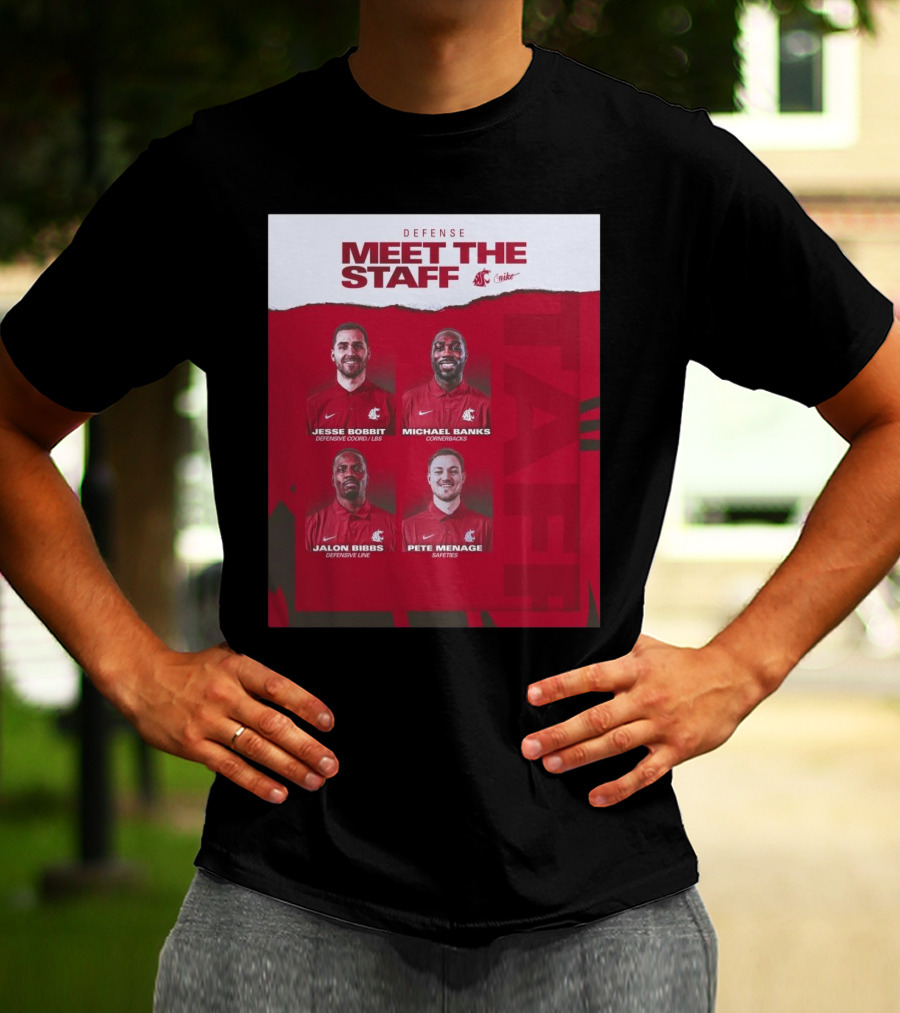 Defense Meet The Staff Washington State Cougars Jesse Bobbit Michael Banks Jalon Bibbs Pete Menage Nike T-Shirt