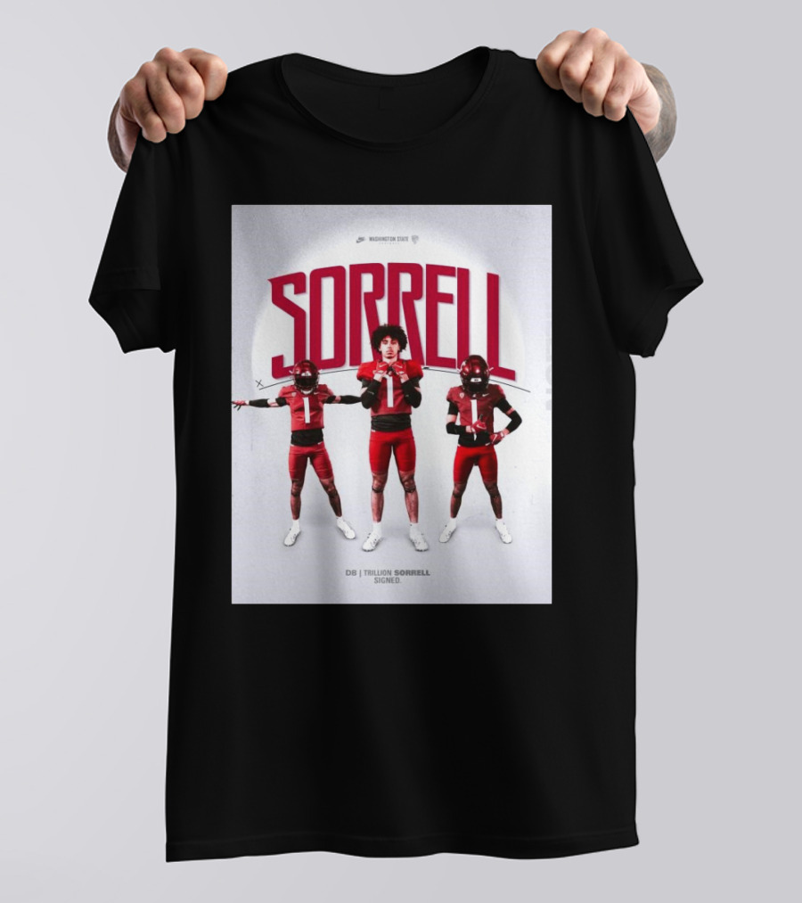 Washington State Cougars Sorrell DB Trillion Signed Football Palouse T-Shirt