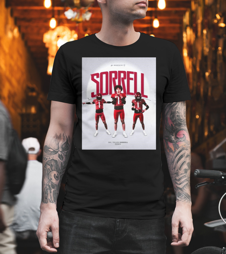 Washington State Cougars Sorrell DB Trillion Signed Football Palouse T-Shirt