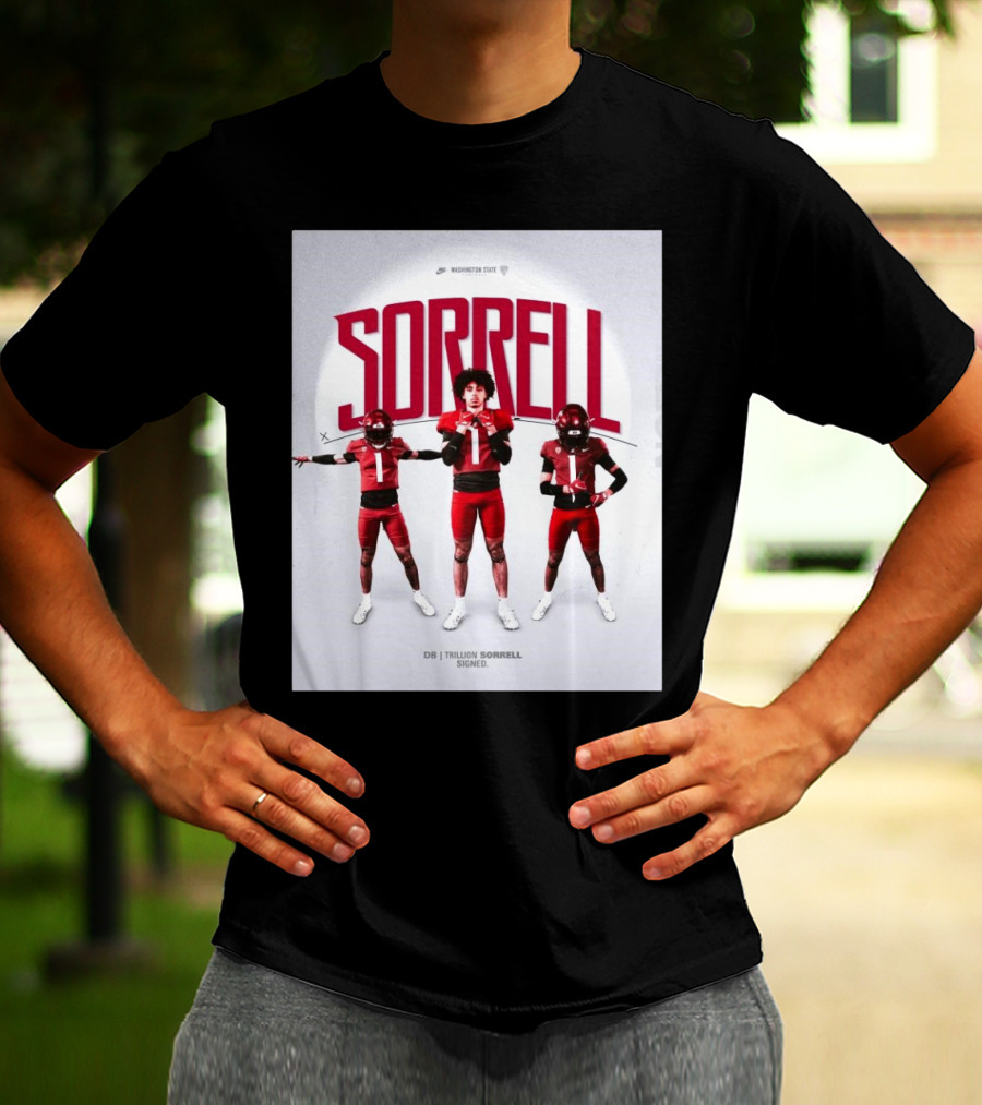 Washington State Cougars Sorrell DB Trillion Signed Football Palouse T-Shirt