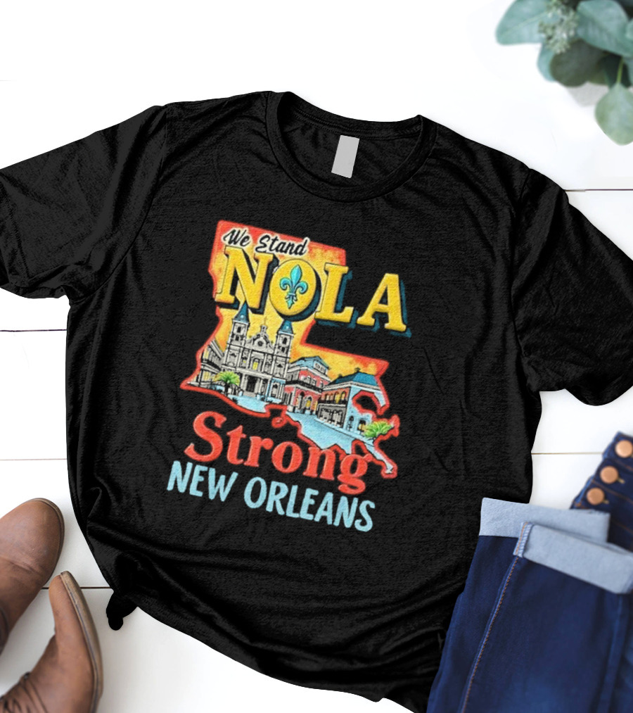 We Stand NOLA Strong New Orleans Fleur-de-lis Map Iconique T-Shirt