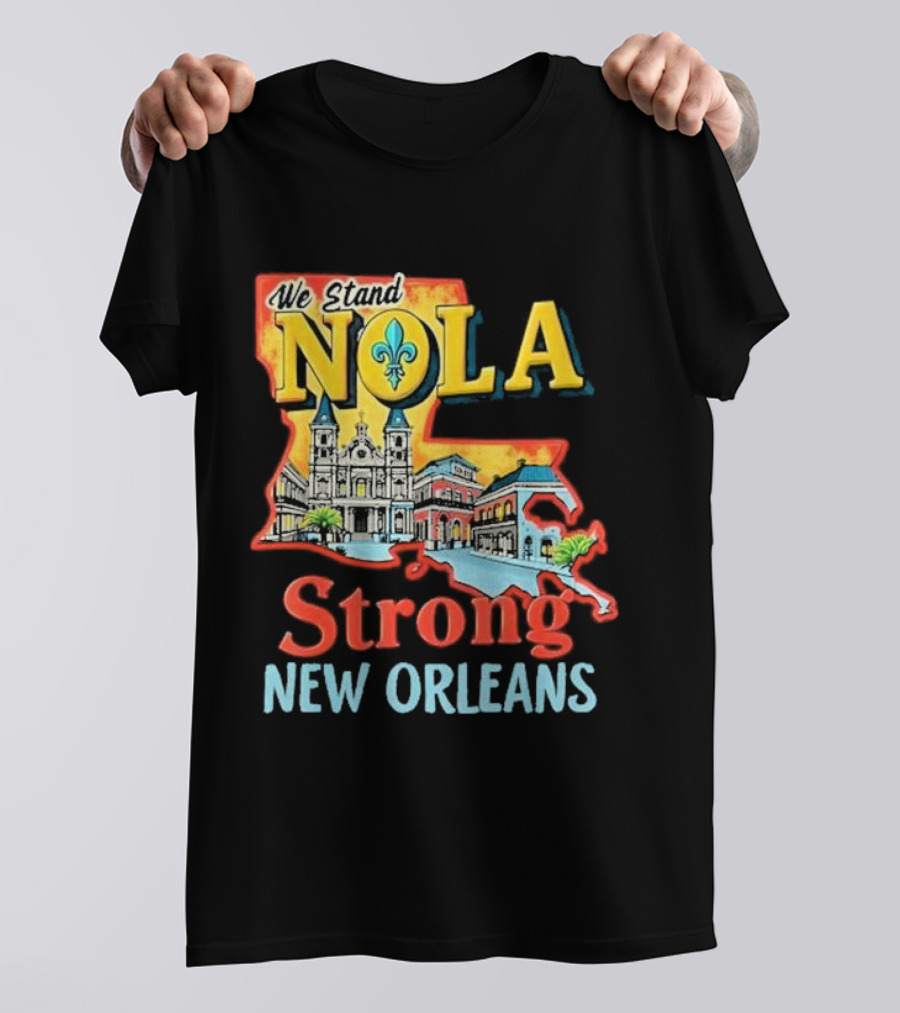 We Stand NOLA Strong New Orleans Fleur-de-lis Map Iconique T-Shirt