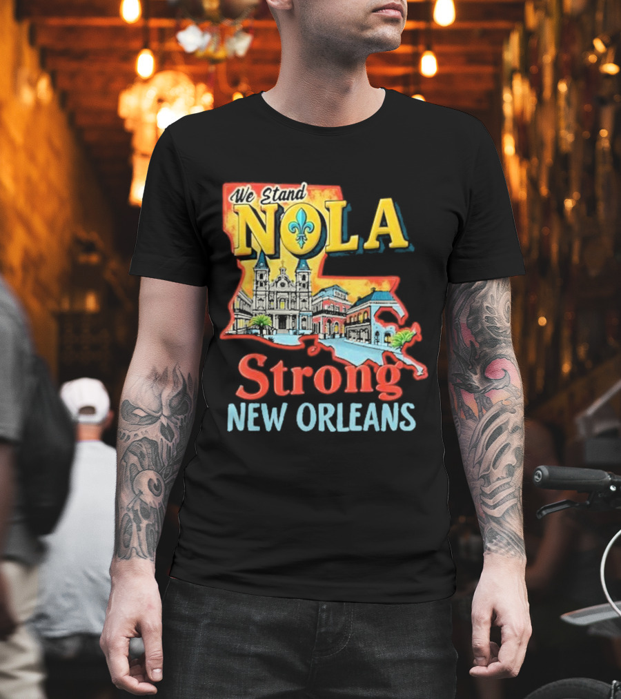 We Stand NOLA Strong New Orleans Fleur-de-lis Map Iconique T-Shirt