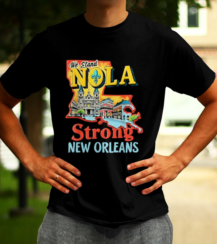 We Stand NOLA Strong New Orleans Fleur-de-lis Map Iconique T-Shirt