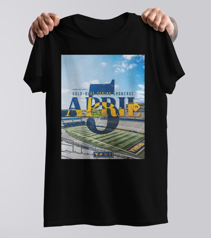 West Virginia Mountaineers Save The Date Gold Blue Spring Showcase April 5 2025 1 PM T-Shirt