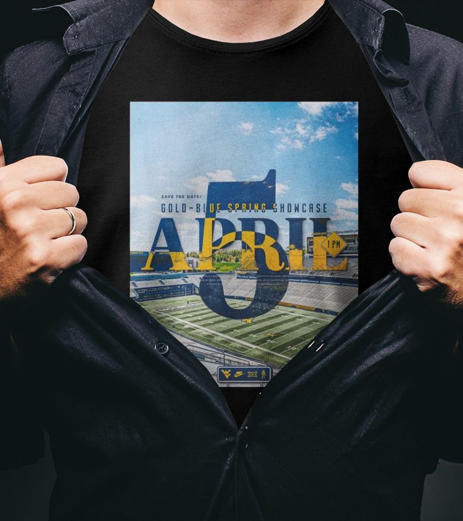 West Virginia Mountaineers Save The Date Gold Blue Spring Showcase April 5 2025 1 PM T-Shirt