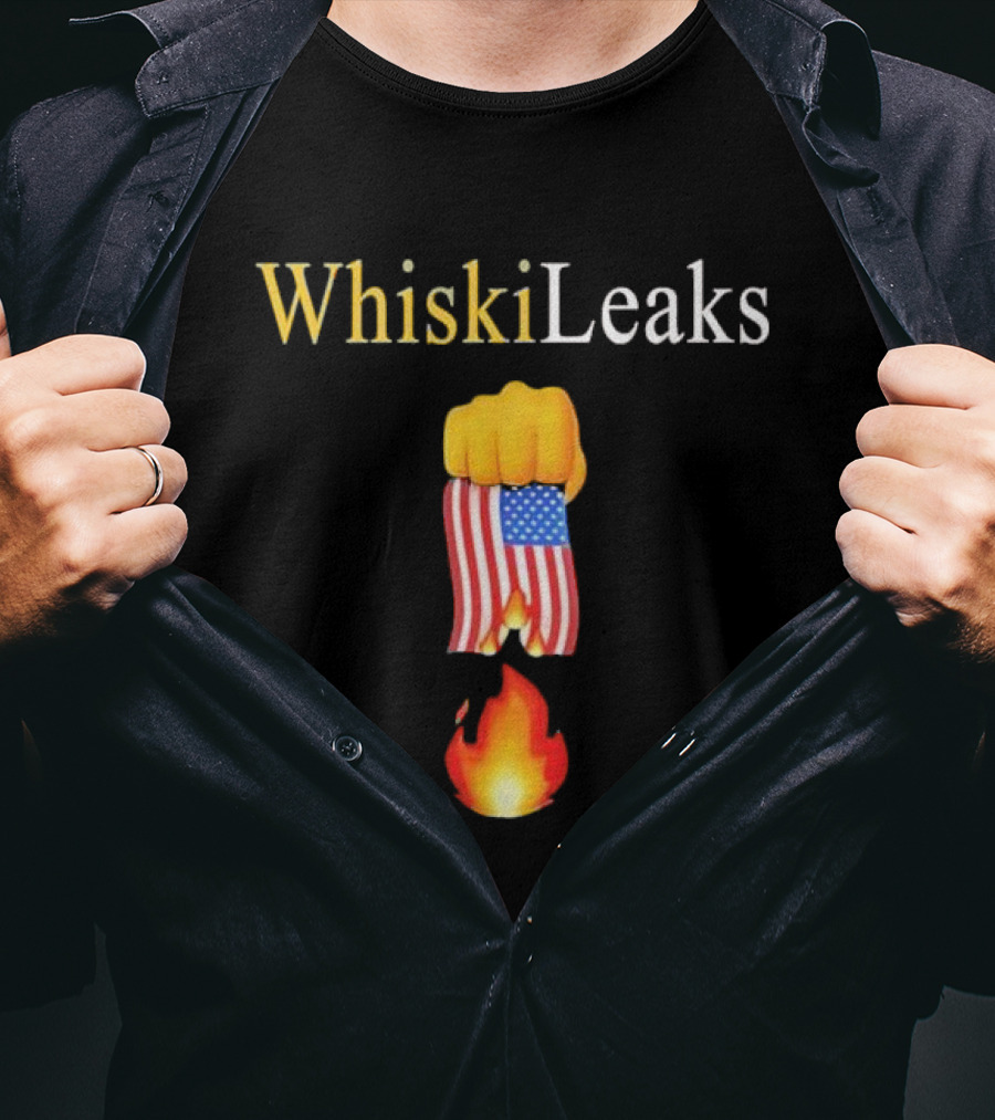 Whiskileaks American Flag Fist Fire 2025 T-Shirt