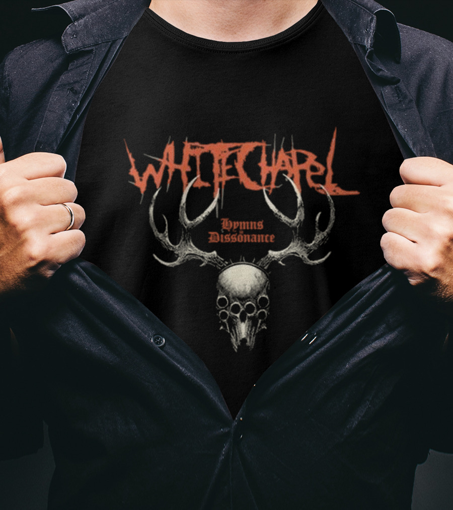 WHITECHAPEL Hymns In Dissonance Skull Antlers Design T-Shirt