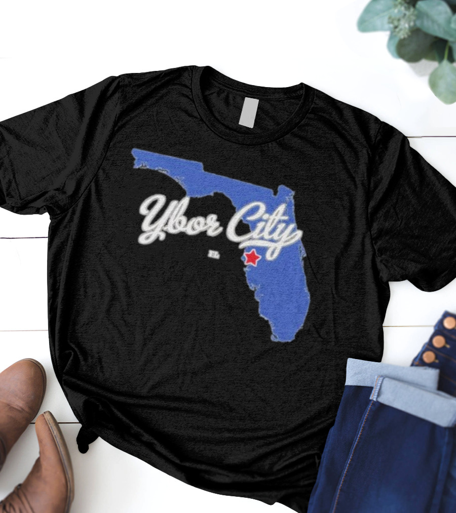 Ybor City Florida Map With Red Star Tampa Fl T-Shirt
