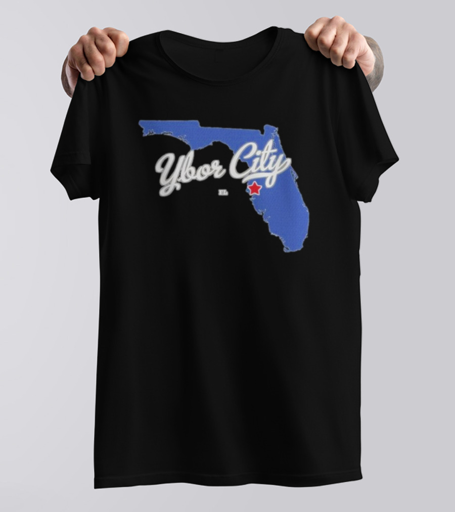 Ybor City Florida Map With Red Star Tampa Fl T-Shirt