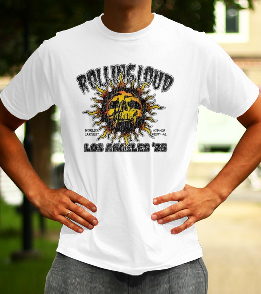 Rolling Loud Los Angeles 2025 Skull Sunburst Graphic T-Shirt