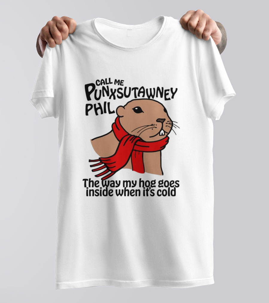 Call Me Punxsutawney Phil The Way My Hog Goes Inside When It's Cold Red Scarf Groundhog T-Shirt