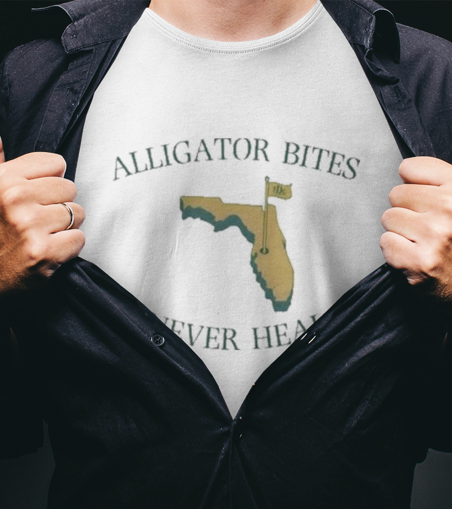 Alligator Bites Never Heal Florida Map With Flag T-Shirt