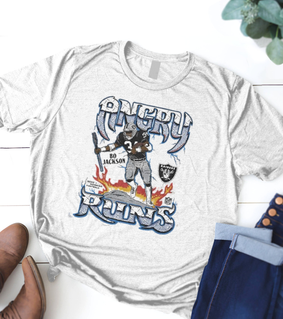 Angry Runs Raiders Bo Jackson Fire And Shield T-Shirt