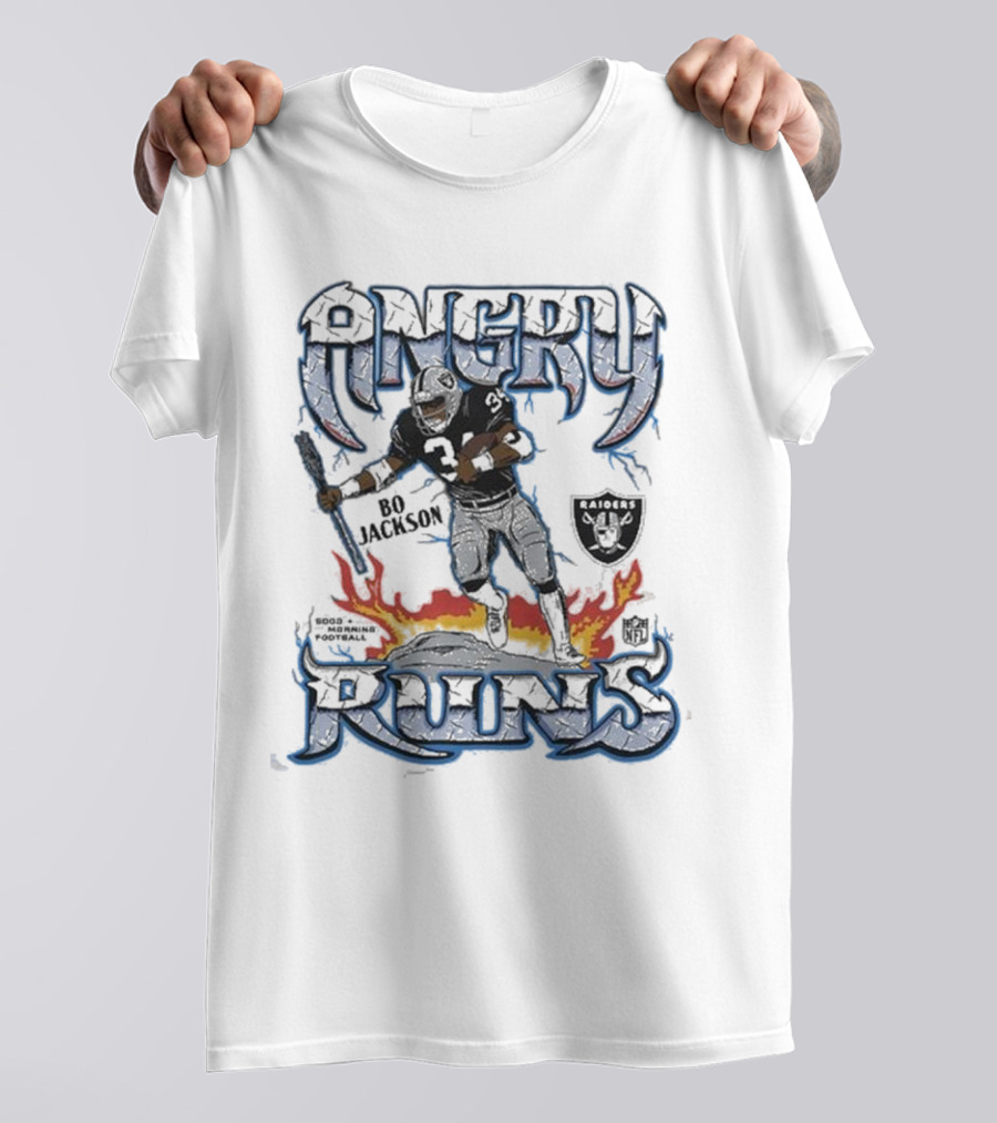 Angry Runs Raiders Bo Jackson Fire And Shield T-Shirt