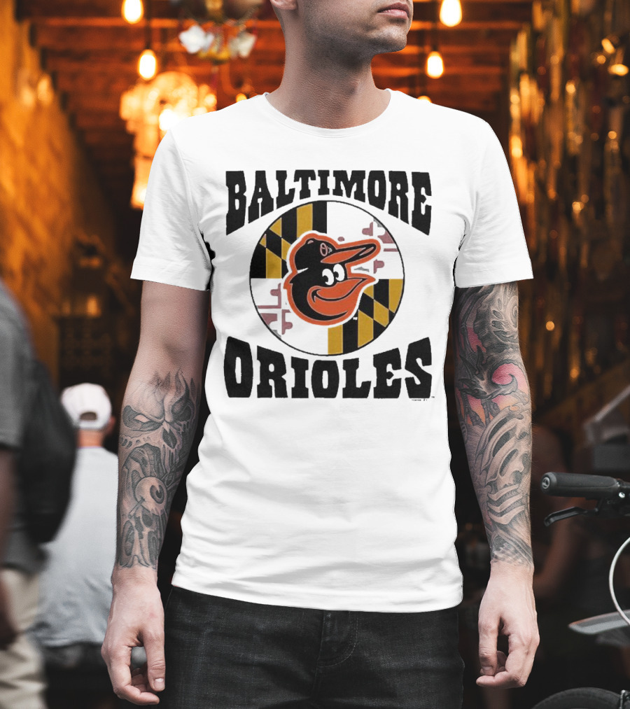 Baltimore Orioles Homage Hyper Local Tri-Blend Bird And Maryland Flag T-Shirt