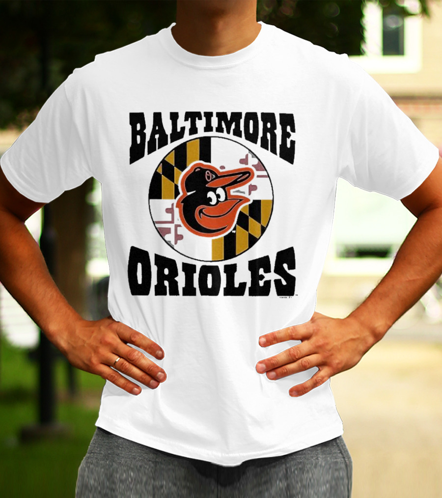 Baltimore Orioles Homage Hyper Local Tri-Blend Bird And Maryland Flag T-Shirt
