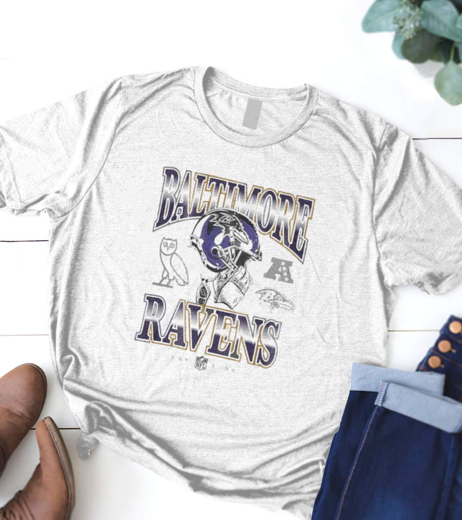 Baltimore Ravens OVO Heather Style With Classic Mascot And Football Graphics T-Shirt