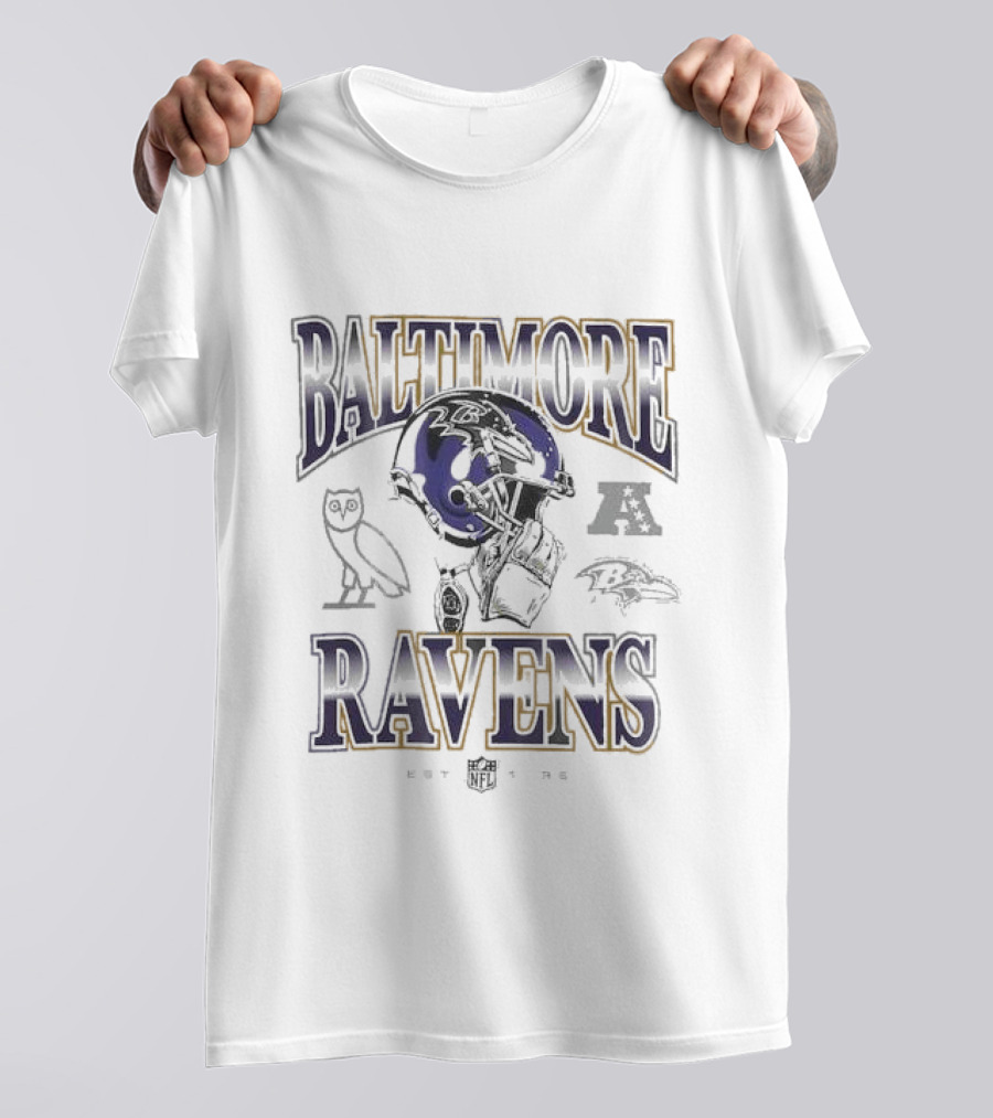 Baltimore Ravens OVO Heather Style With Classic Mascot And Football Graphics T-Shirt