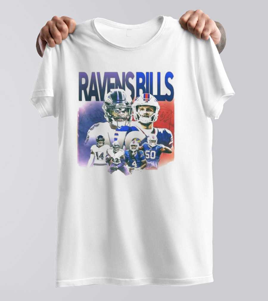 Ravens Bills NFL Matchup With Player Lineup And Strategy Background T-Shirt