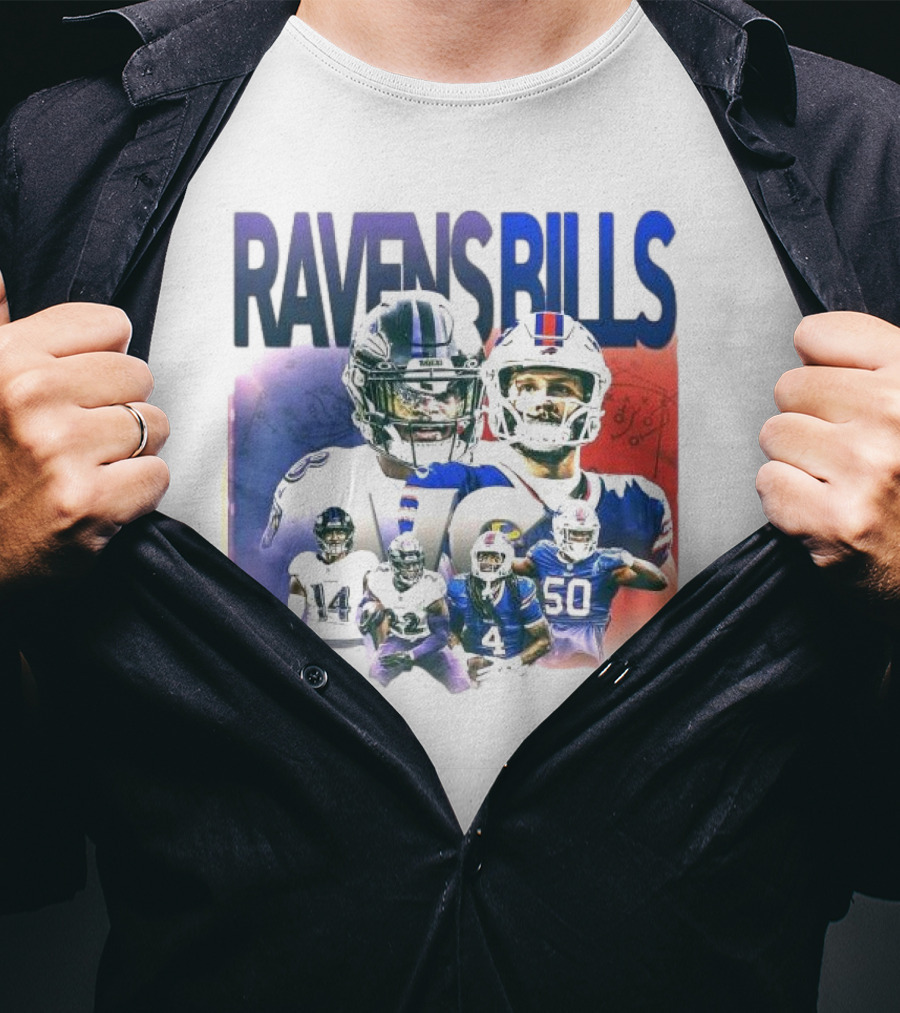 Ravens Bills NFL Matchup With Player Lineup And Strategy Background T-Shirt