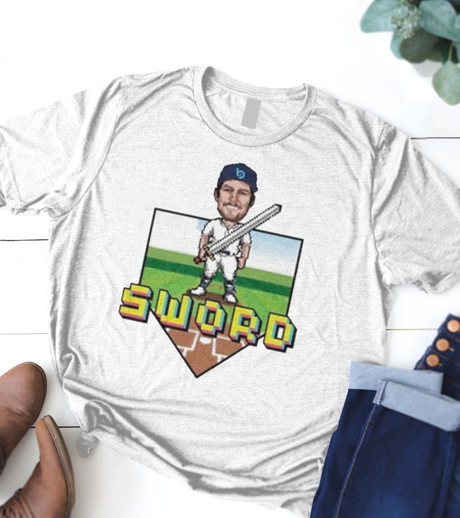 Pixelated Baseball Player Sword Bauer Outage T-Shirt