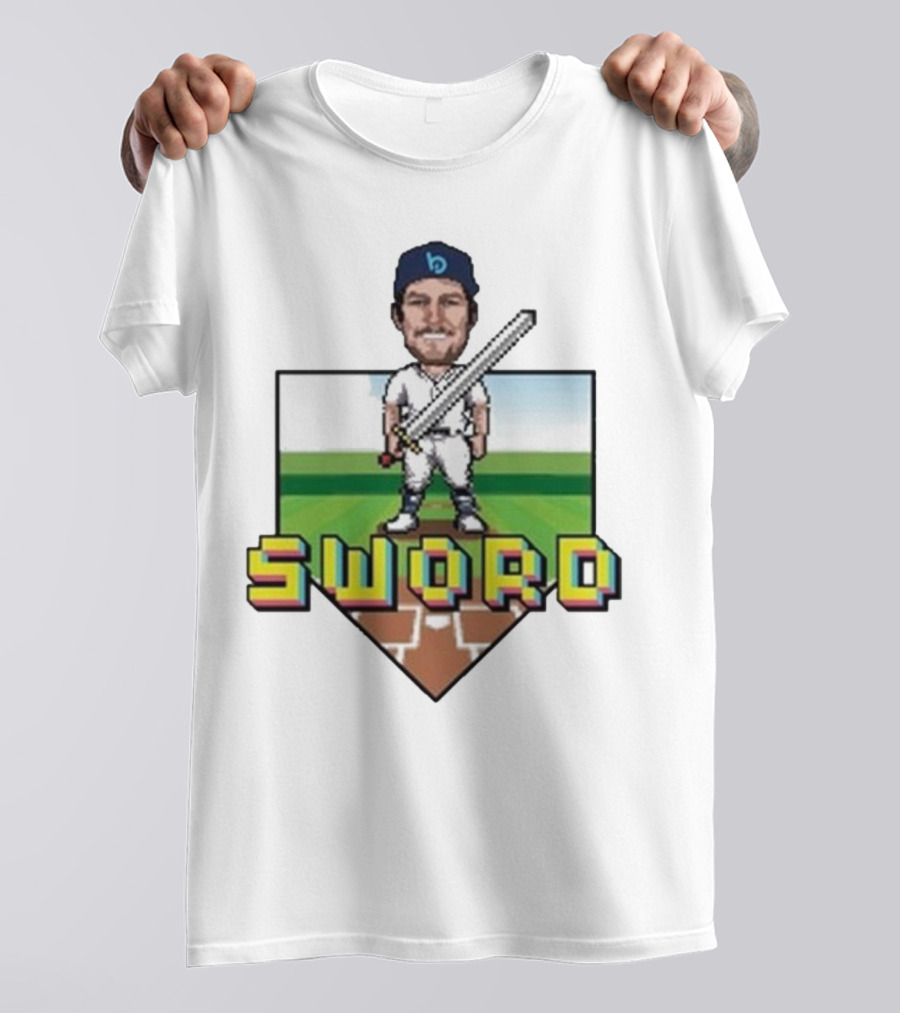 Pixelated Baseball Player Sword Bauer Outage T-Shirt