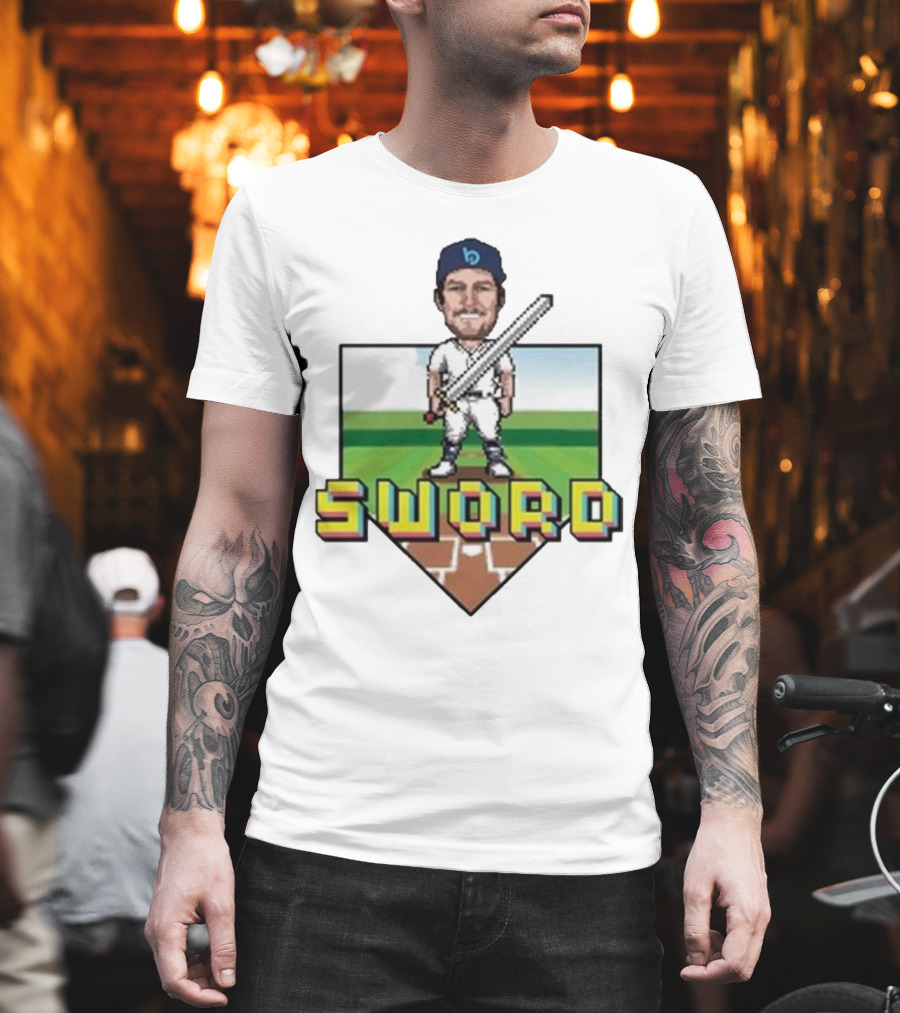 Pixelated Baseball Player Sword Bauer Outage T-Shirt